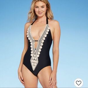 Women's New One Piece Plunge Swimsuit S